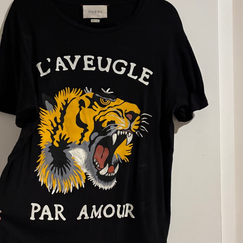 Gucci Black Graphic Tiger Tee with White Slogan